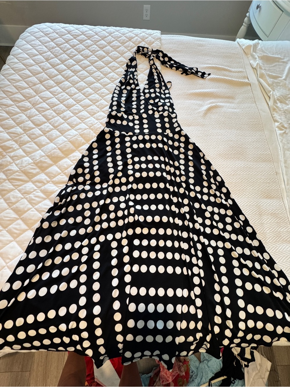 White House Black Market Black and White One-Shoulder Polka Dot Maxi Dress